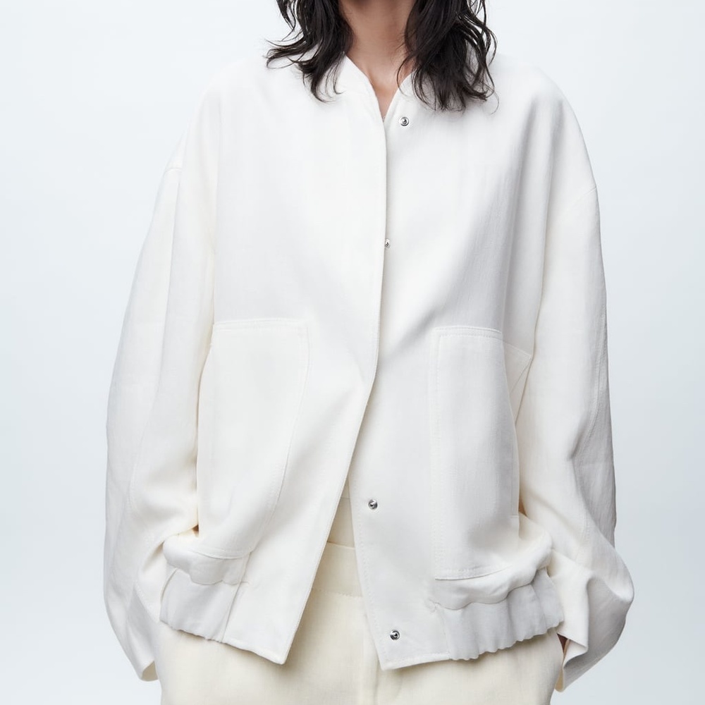 ZARA OVERSIZED LINEN BLEND BOMBER, Nwot